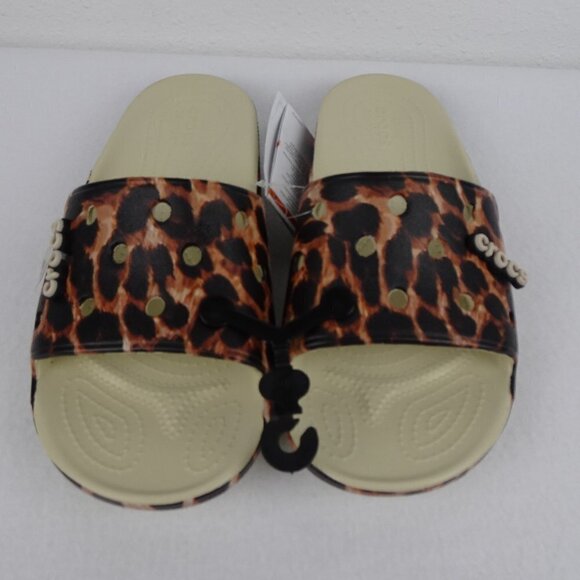 Crocs Leopard Print Slides Men Size 9 US Women Size 11 Animal Print Sandals - Picture 1 of 9